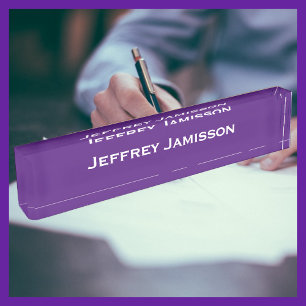 Placa De Nombre Nombre personalizado Acrílico morado y blanco