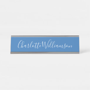 Placa De Nombre Nombre personalizado Blue Script Elegant Profesion