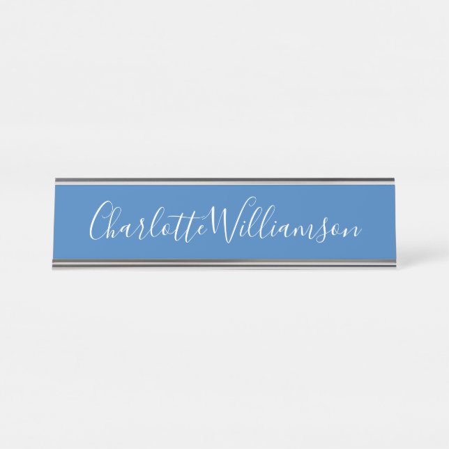 Placa De Nombre Nombre personalizado Blue Script Elegant Profesion (Anverso)