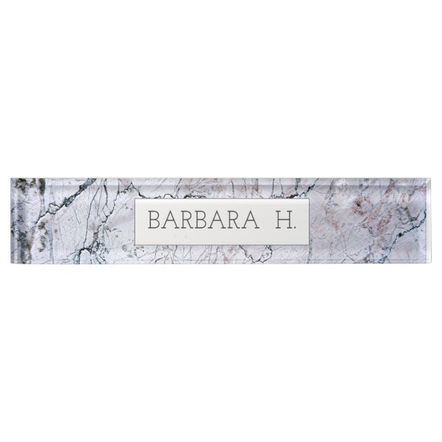 Placa De Nombre Nombre personalizado de mármol gris Elegante negoc (Anverso)