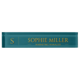 Placa De Nombre Nombre Personalizado en Oro sobre Fondo Azul Teal 