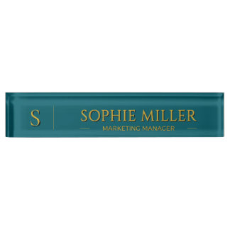 Placa De Nombre Nombre Personalizado en Oro sobre Fondo Azul Teal