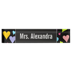 Placa De Nombre Nombre personalizado + patrón de corazón diverti