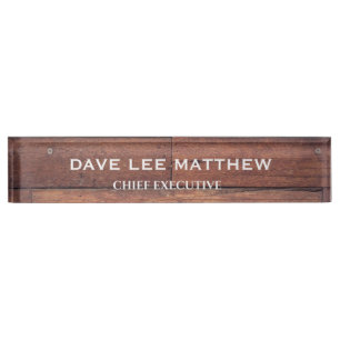Placa De Nombre Nombre personalizado Rústico Patrón de madera marr