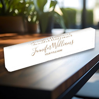 Placa De Nombre Nombre Personalizado Y Título De Trabajo Blanco El