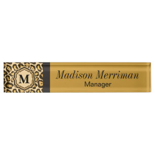 Placa De Nombre Nombre y monograma del estampado de animales el