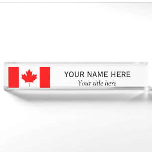 Placa De Nombre Nombre y título personalizados Bandera canadiense