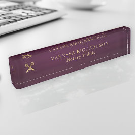 Placa De Nombre Notario elegante Purple Gold Professional Pen