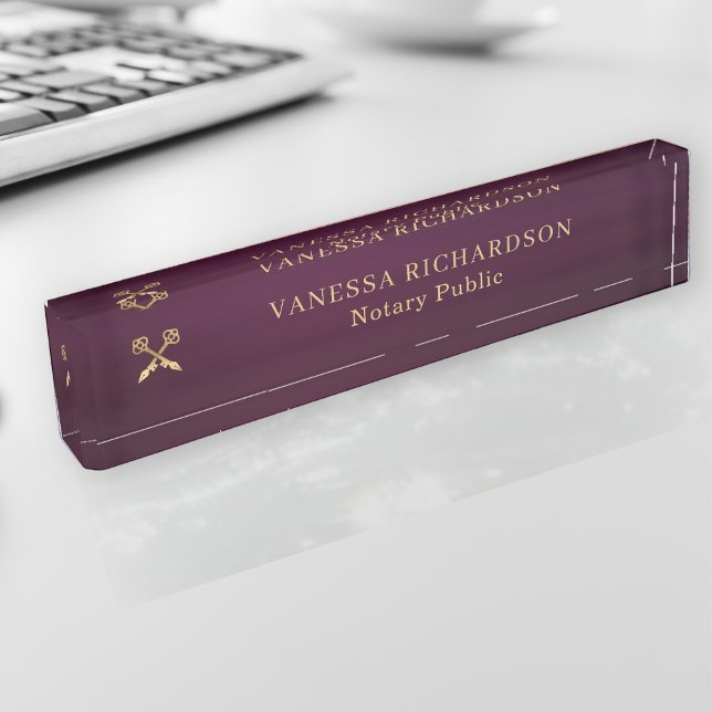 Placa De Nombre Notario elegante Purple Gold Professional Pen (Subido por el creador)