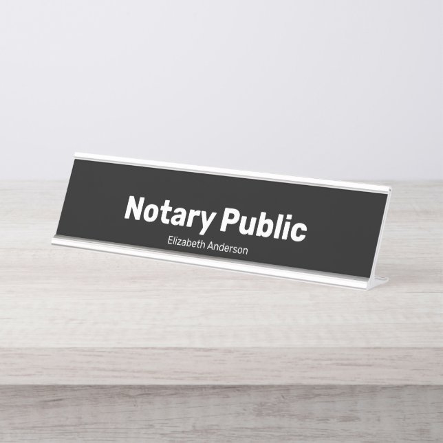 Placa De Nombre Notary Public and Name Text Template Black (Anverso)