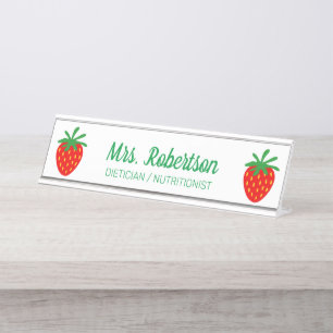 Placa De Nombre nutricionista personalizado ícono de fresa roja