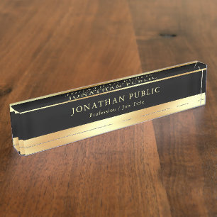 Placa De Nombre Obra clásica elegante del oro del texto negro
