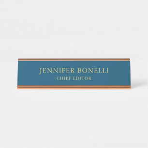 Placa De Nombre Ocean Blue & Gold Color trendy Plain