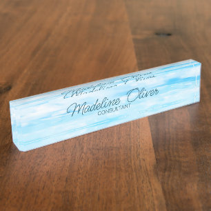 Placa De Nombre Ocean Sky Office Desk Travel Aqua Blue Modern