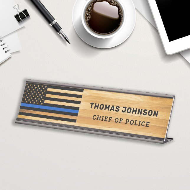 Placa De Nombre Oficial de policía Bandera delgada de la Línea Azu (Subido por el creador)