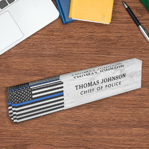 Placa De Nombre Oficial de Policía Bandera Rústica De Madera Delga