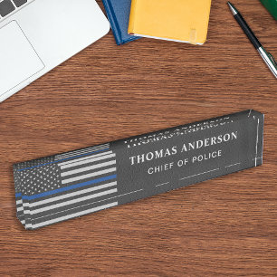 Placa De Nombre Oficial de policía de la Línea Azul delgada de la
