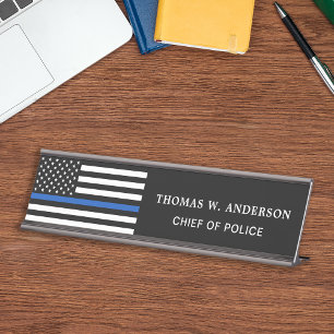 Placa De Nombre Oficial de Policía Personalizado Línea Azul Delgad