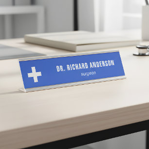 Placa De Nombre Oficial Médico Azul Real Moderno