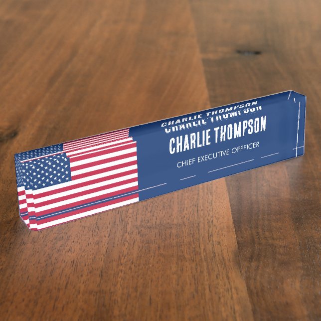 Placa De Nombre Oficina de Bandera de Estados Unidos (Lateral)