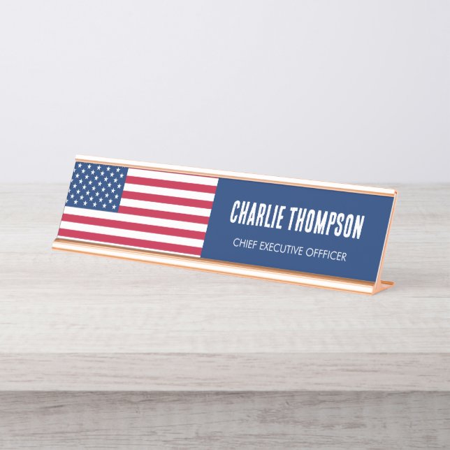 Placa De Nombre Oficina de Bandera de Estados Unidos (Anverso)