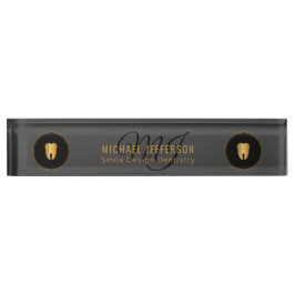 Placa De Nombre Oficina de dentistas monogramas - Negro y Oro