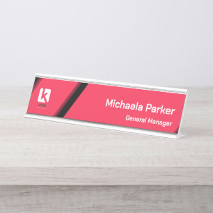 Placa De Nombre Oficina de Logo Personalizado Negro Rosa Moderno