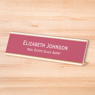 Placa De Nombre Oficina de negocios moderna Magenta Red Profession