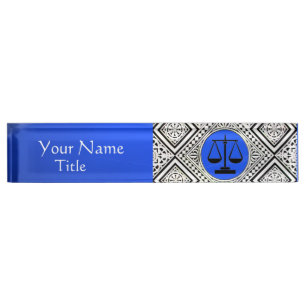 PLACA DE NOMBRE OFICINA JURÍDICA, ATTORNEY BLUE WHITE DAMASK