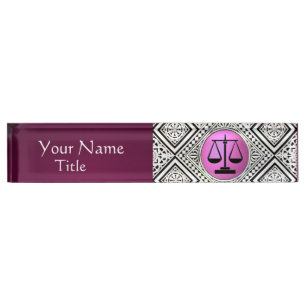 PLACA DE NOMBRE OFICINA JURÍDICA, ATTORNEY PINK PURPLE WHITE DAMAS