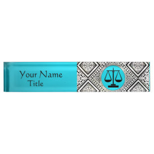 PLACA DE NOMBRE OFICINA LEGAL, DAMASCO BLANCO AZUL VERDE AZULADO