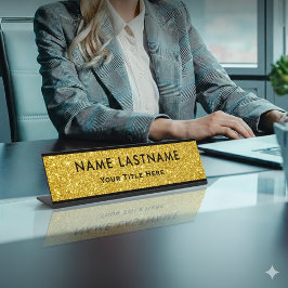 Placa De Nombre Oficina moderna profesional negra y dorada