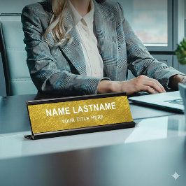 Placa De Nombre Oficina moderna profesional negra y dorada
