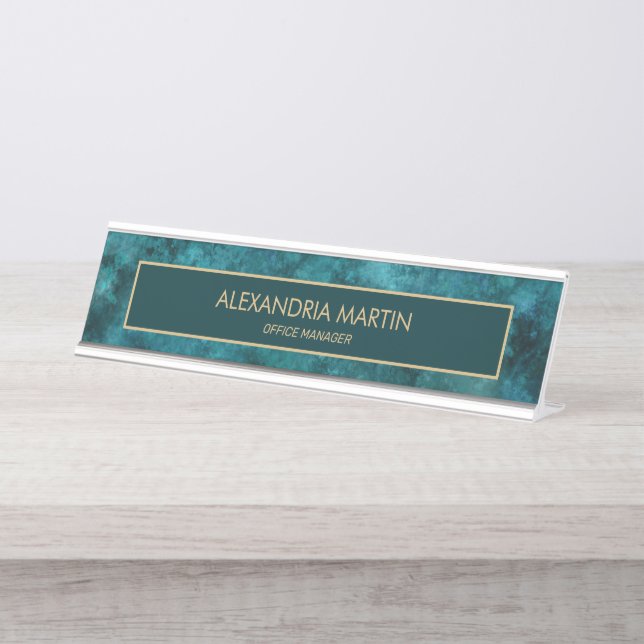 Placa De Nombre Oficina profesional de acuarela Verde azulada (Anverso)