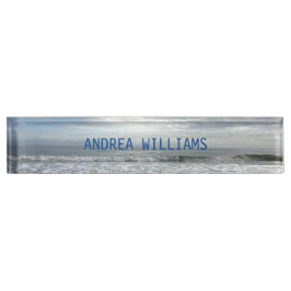 Placa De Nombre Olas oceánicas Nombre Monograma Blue Gray Water Be