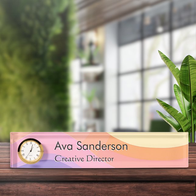 Placa De Nombre Olas pastel elegantes y bonitas (An elegant name plate for your desk, with a colorful pastel wavy background)