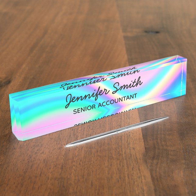 Placa De Nombre Ombre de ola de arcoiris rosado Aqua (Subido por el creador)