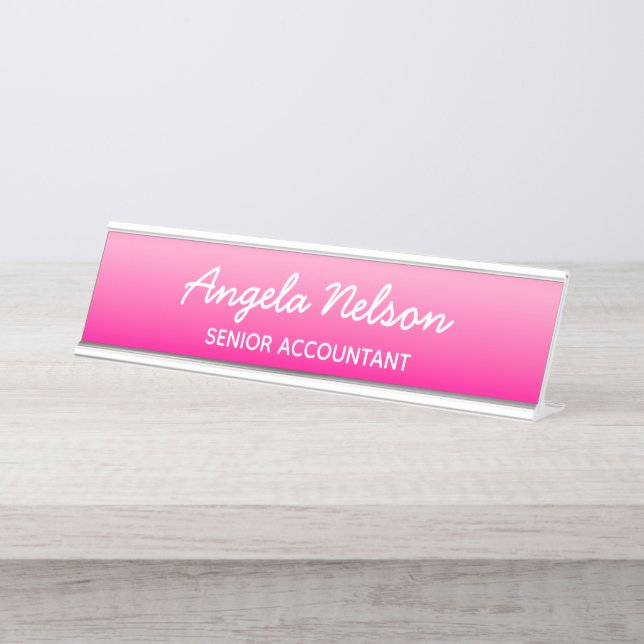 Placa De Nombre Ombre Rosa Claro y Caliente (Anverso)
