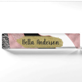 Placa De Nombre Onda Abstracta Rosa Dorado Moderno Glamour Tendenc