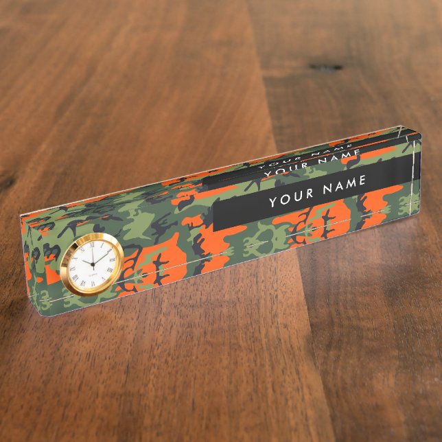 Placa De Nombre Orange Camouflage Pattern, Your name, Personalize (Lateral)