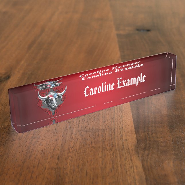 Placa De Nombre Orgullo y fuerza, un toro americano (Lateral)