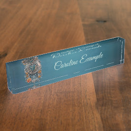 Placa De Nombre Ornate Steampunk Clock con Rosas.