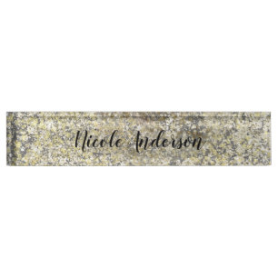 Placa De Nombre Oro Brillo Grieta Moderno Chic Glamour Brillante