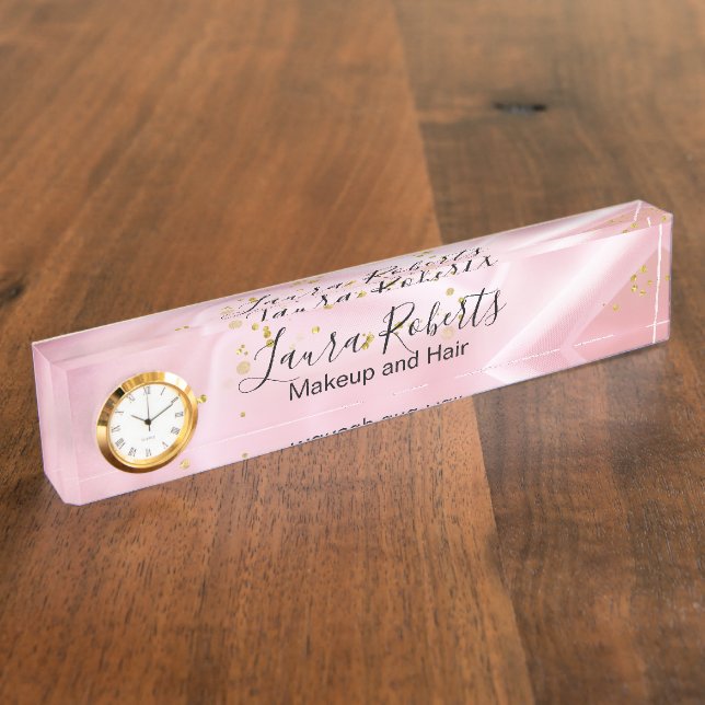 Placa De Nombre Oro femenino y Purpurina rosa (Lateral)