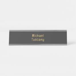 Placa De Nombre Oro Gris Profesional Minimalista de Moda con Texto