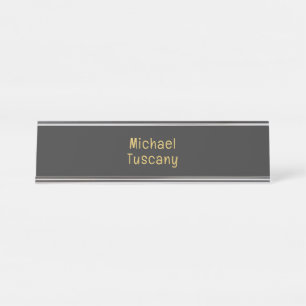Placa De Nombre Oro Gris Profesional Minimalista Moderno Texto Pro
