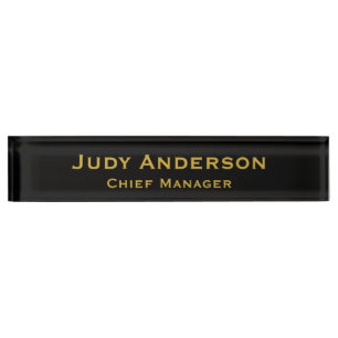 Placa De Nombre Oro Metálico y Negro Nombre Profesional Moderno Pr