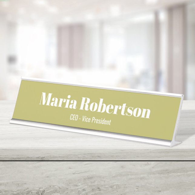 Placa De Nombre Oro Minimalista simple (Gold and white minimalist name plate.)
