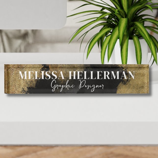 Placa De Nombre Oro Negro Profesional Elegante (Elegant Professional Black Gold Desk Name Plate)
