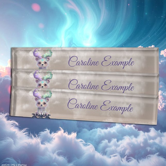 Placa De Nombre Oso mágico en purpurina pastel. (Subido por el creador)
